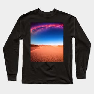 Ai Generated Art Scenery -Desert Night Sky Purple Stars Long Sleeve T-Shirt